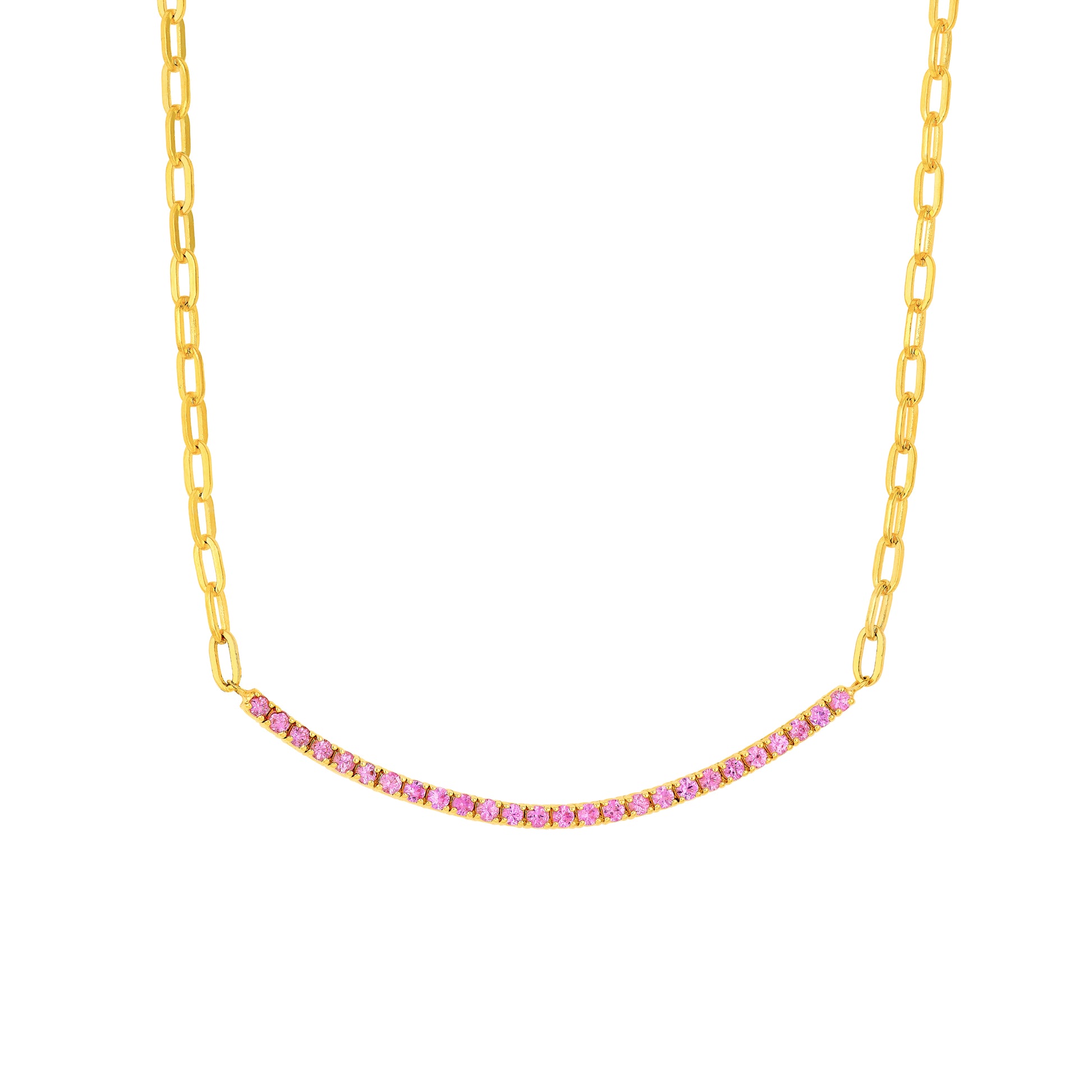 1ct Sapphire Pink Half Paper Clip Half Tennis Necklace
