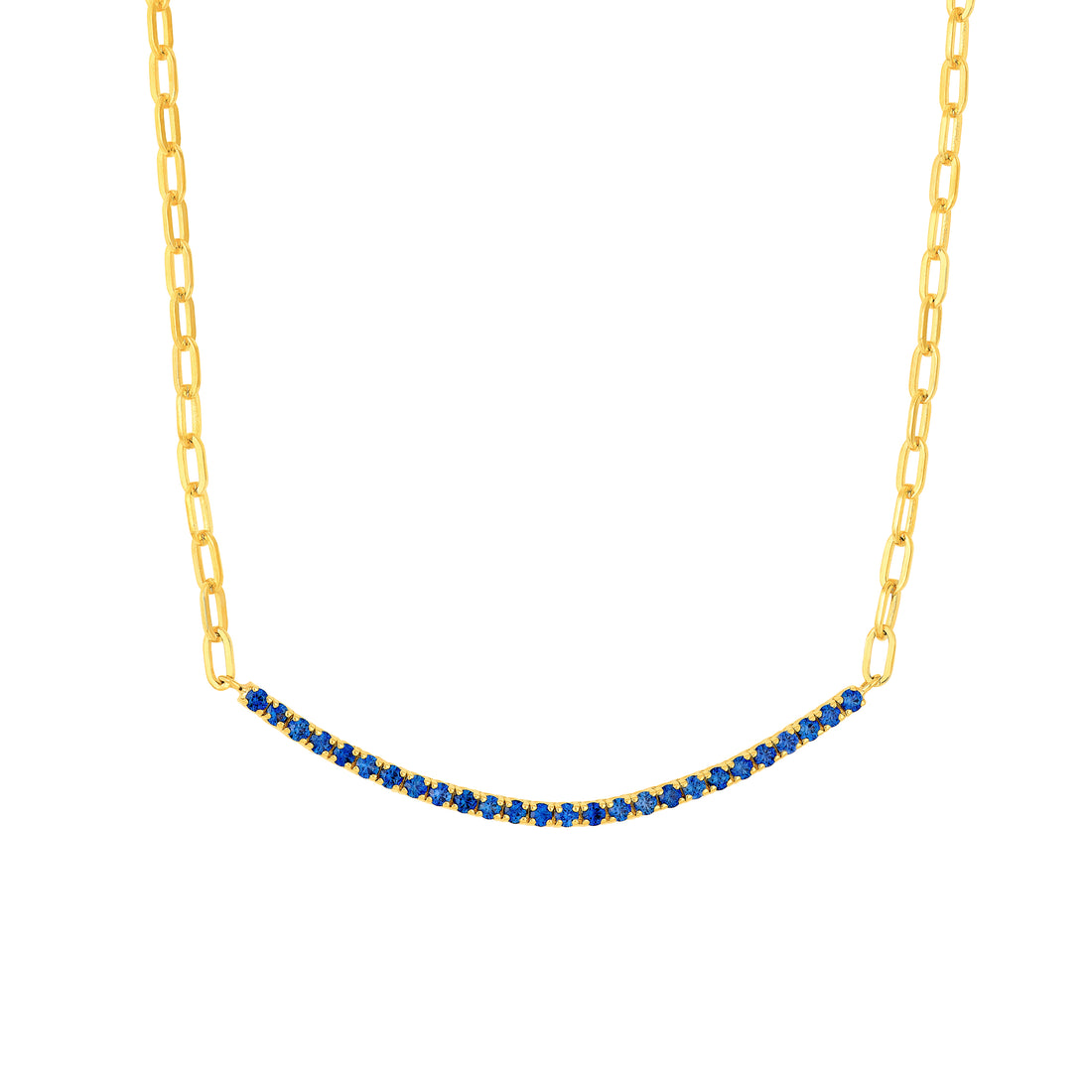 2mm RD Sapphire Blue Half Paper Clip Half Tennis Necklace