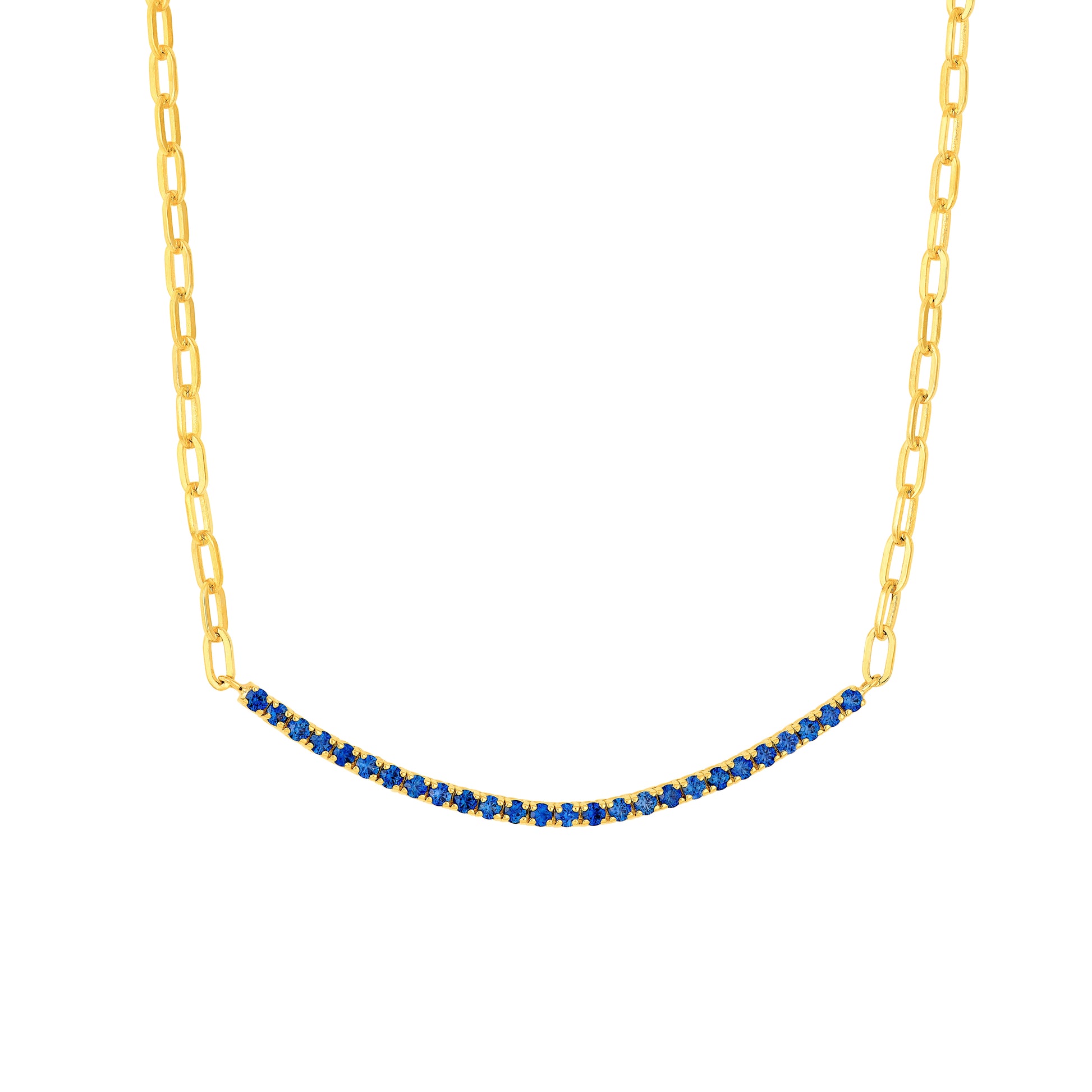 1ct Sapphire Blue Half Paper Clip Half Tennis Necklace