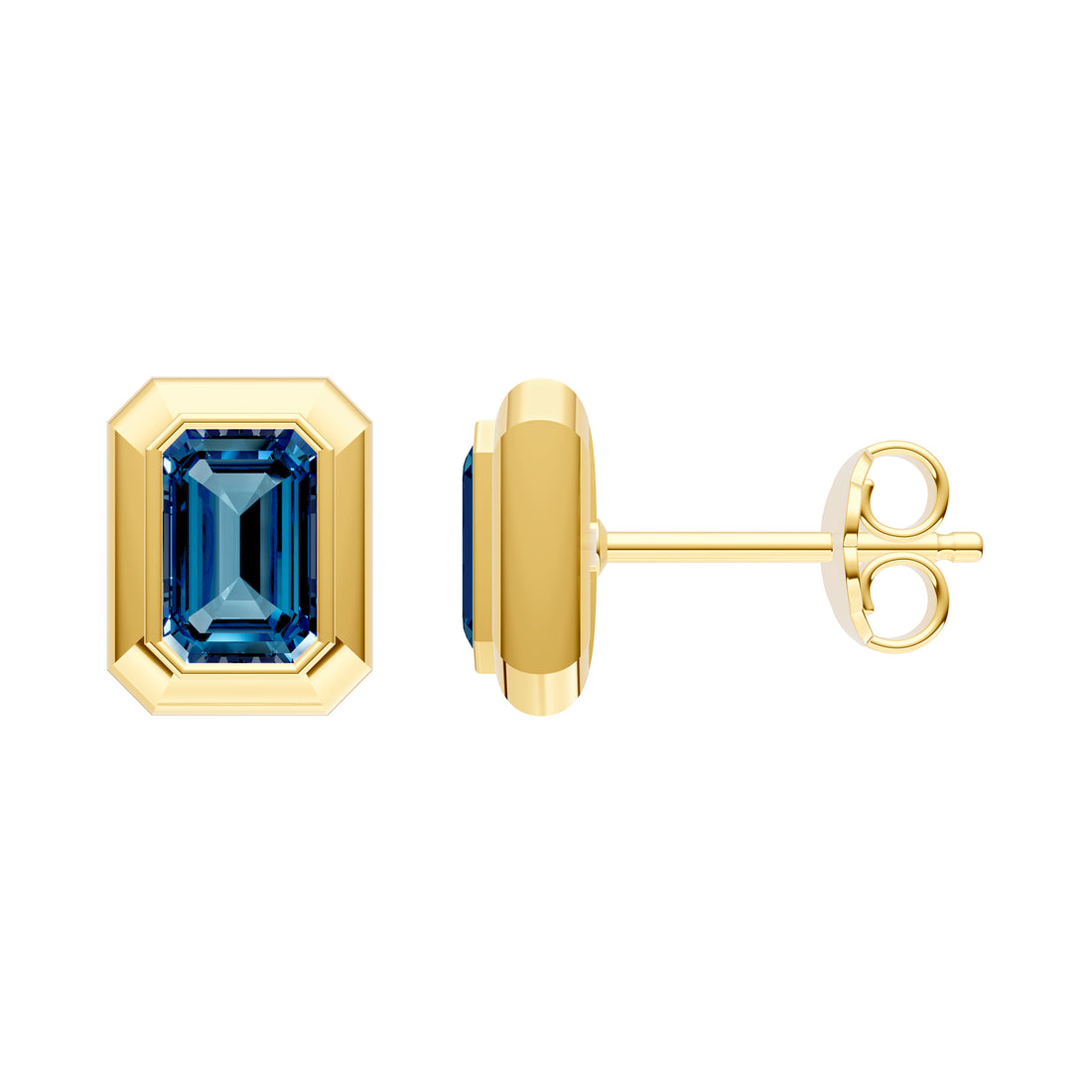 Emerald London Blue Double Bezel Stud Earrings