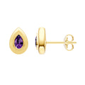 Pear Shape Purple Amethyst Double Bezel Stud Earrings
