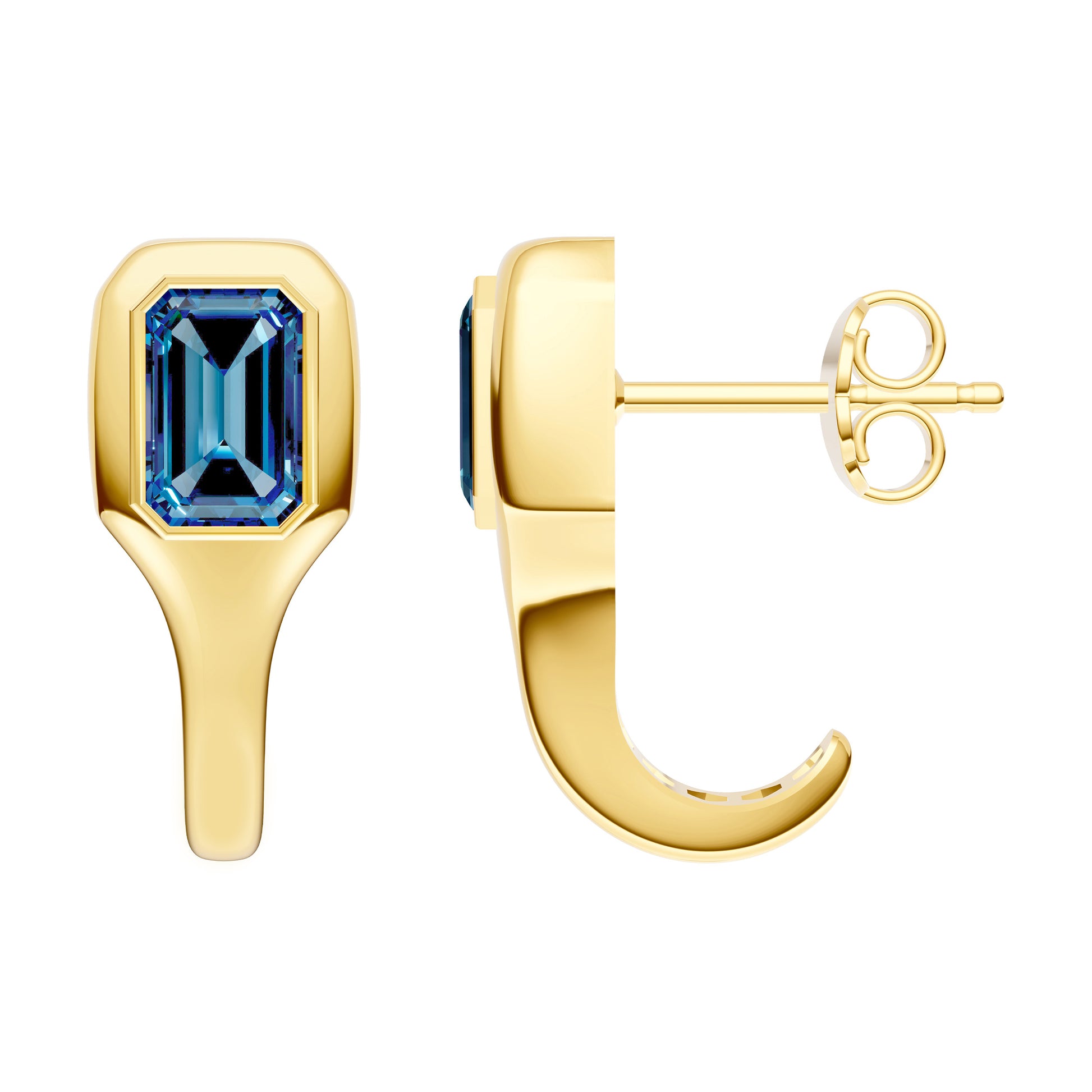 Emerald London Blue Bezel Stud Earrings