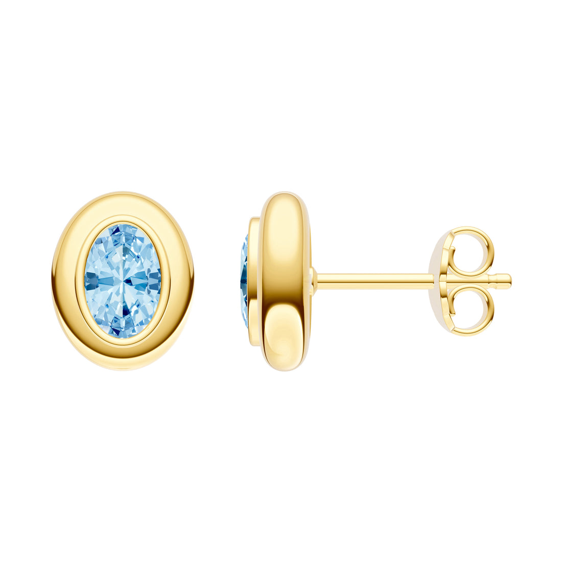 Oval Sky Blue Double Bezel Stud Earrings