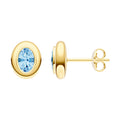 Oval Sky Blue Double Bezel Stud Earrings