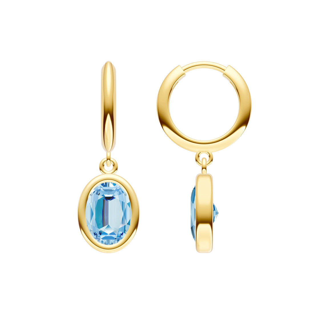 Oval Sky Blue Bezel Drop Earrings