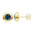 Round London Blue Topaz Double Bezel Stud Earrings