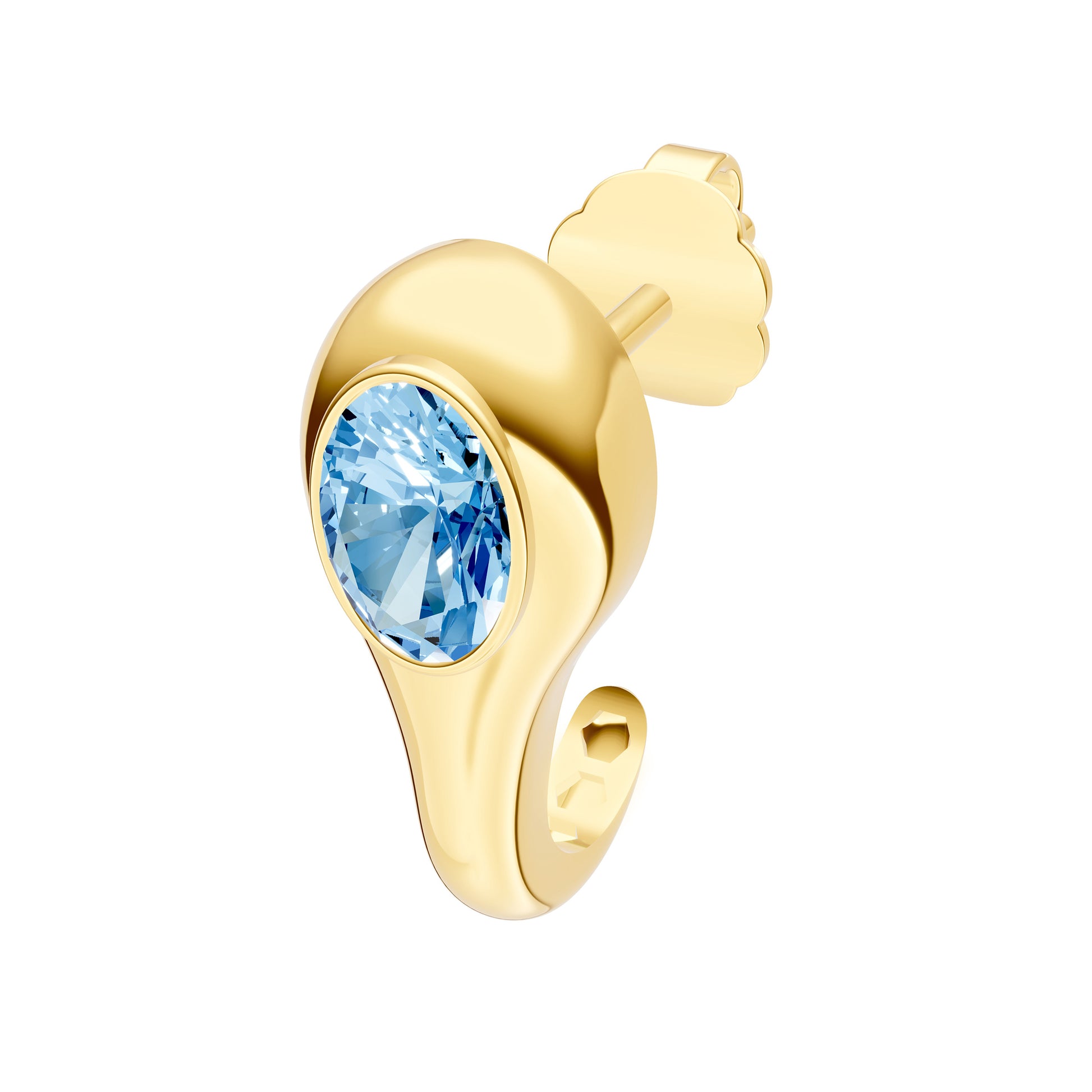 Oval Sky Blue Bezel Stud Earrings