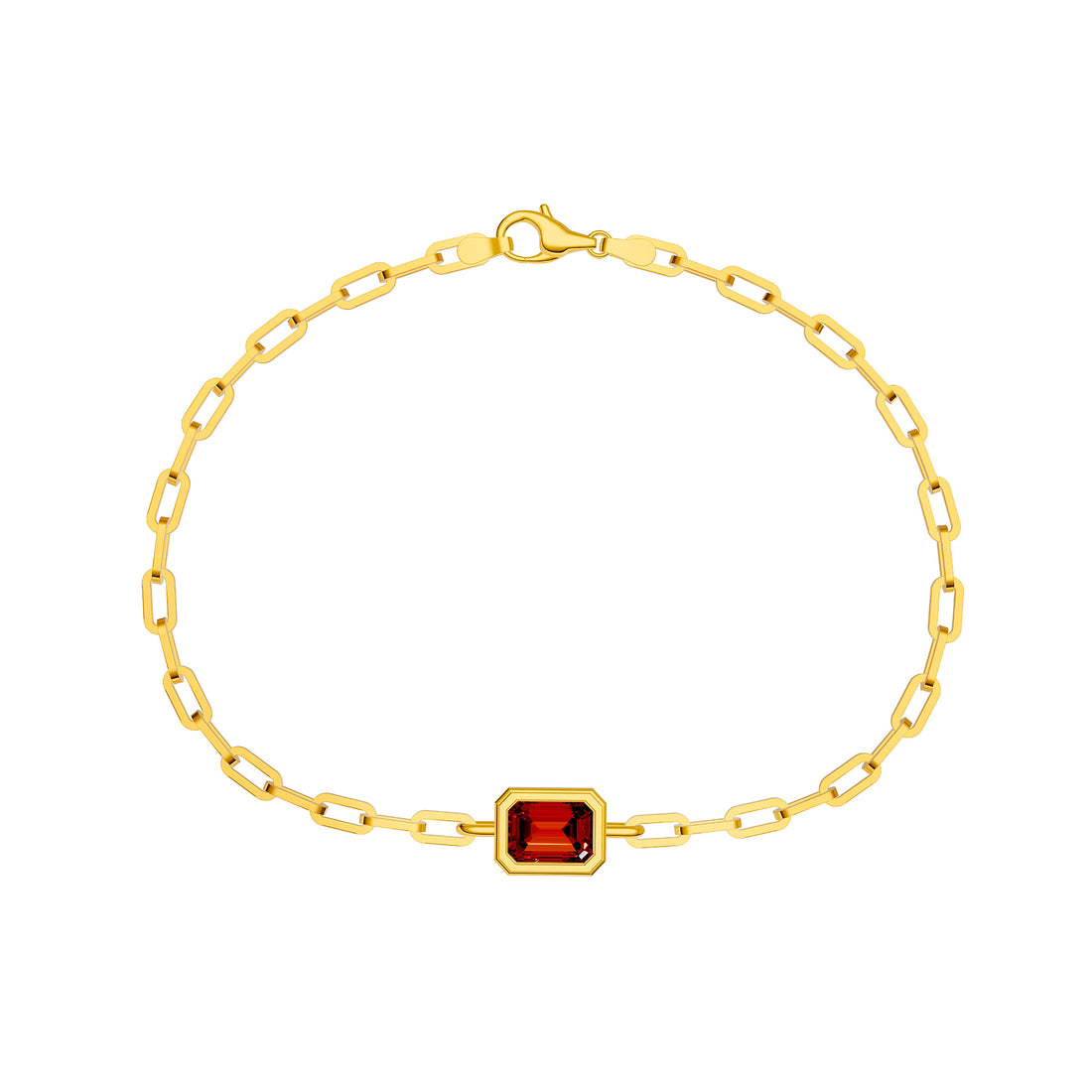 Emerald-Cut Garnet Paper Clip Bracelet