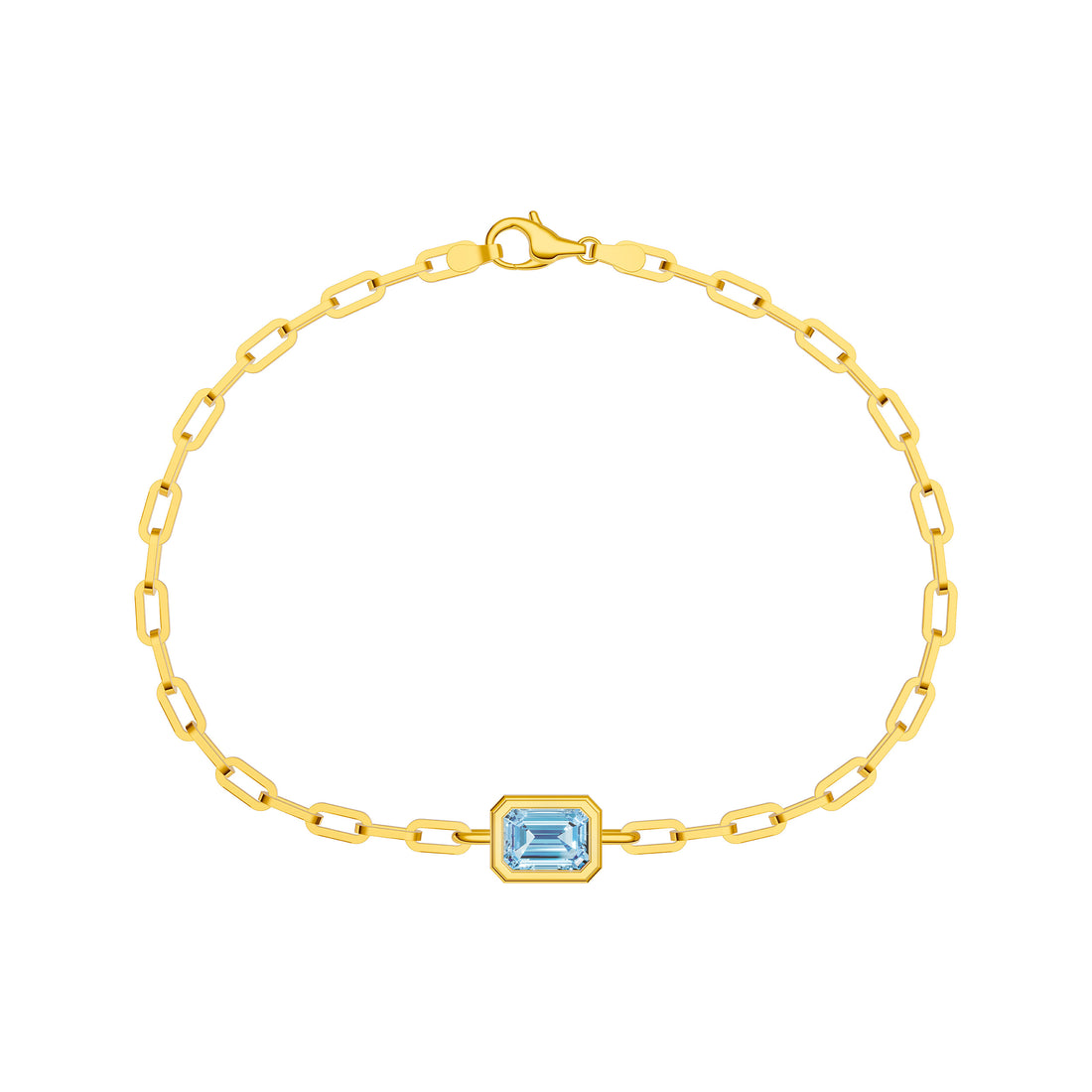 Emerald-Cut Sky Blue Paper Clip Bracelet
