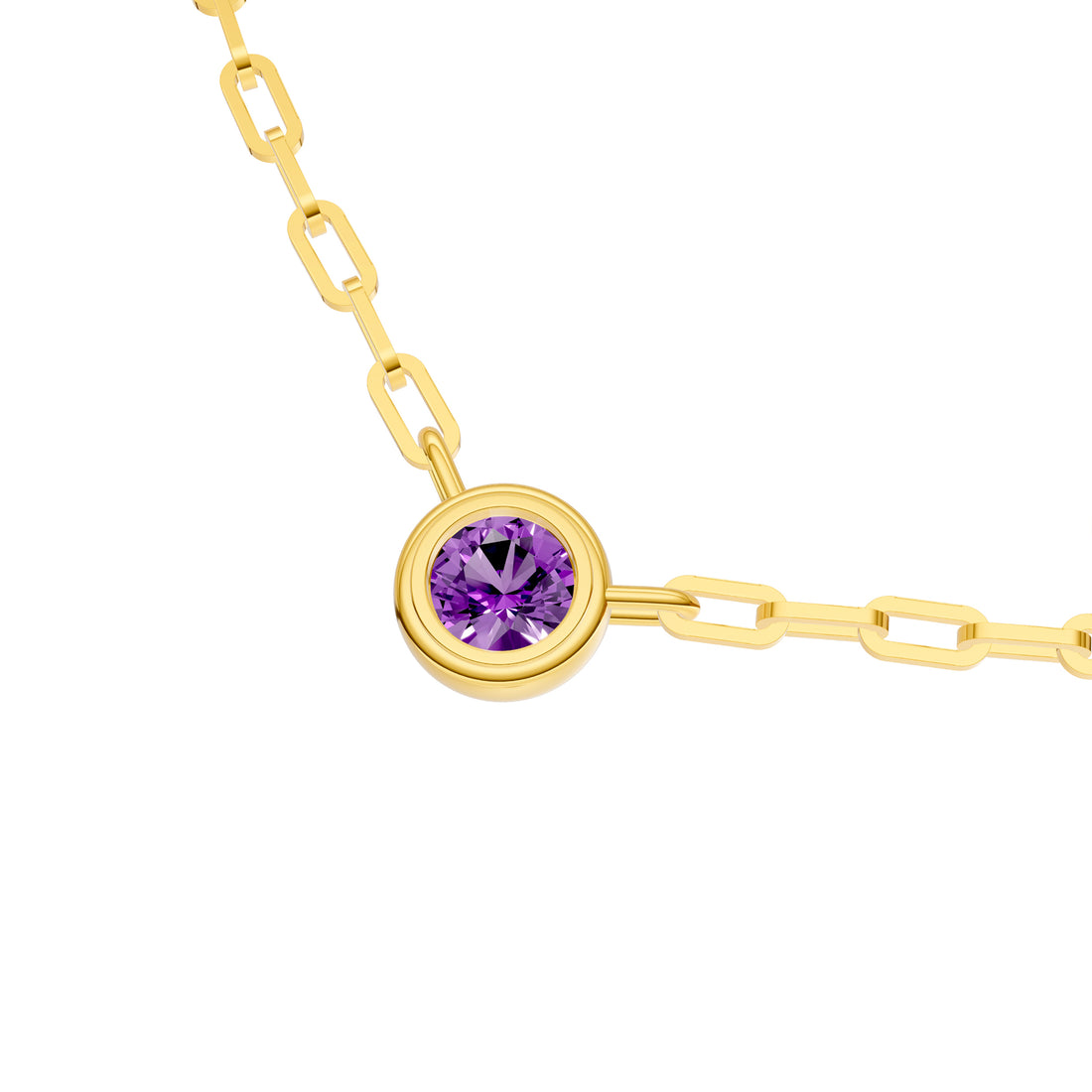 Round Amethyst Paper Clip Necklace