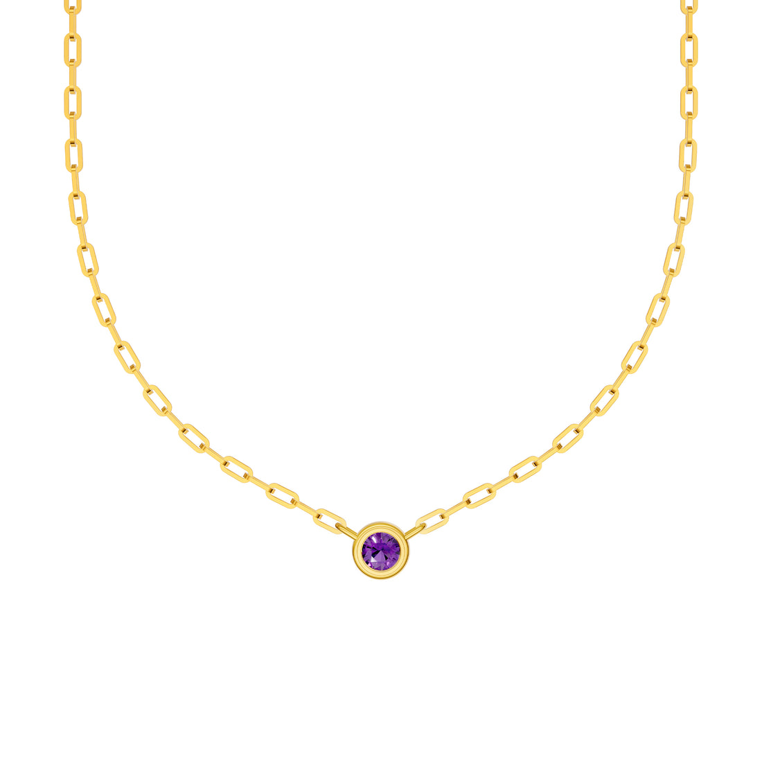 Round Amethyst Paper Clip Necklace