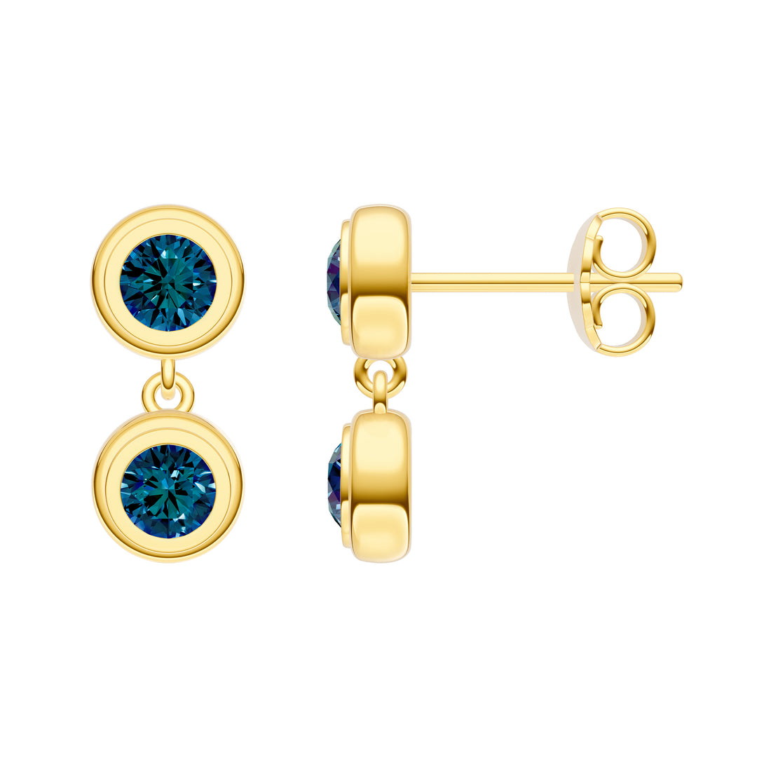 Double Round London Blue Dangle Earrings