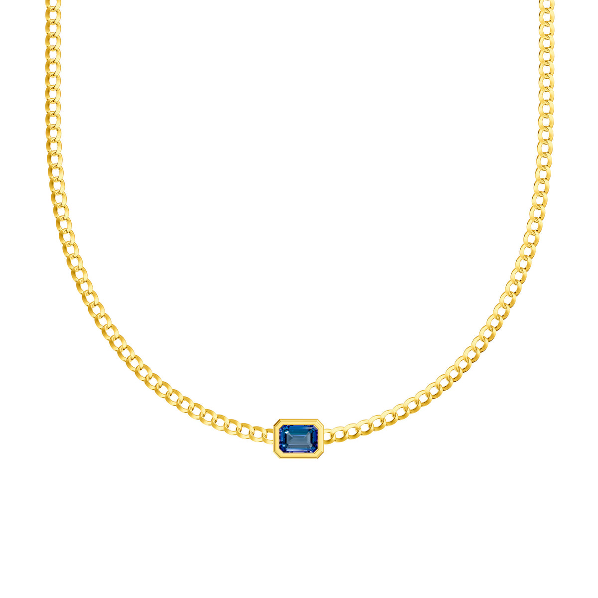 Emerald-Cut London Blue Curb Necklace