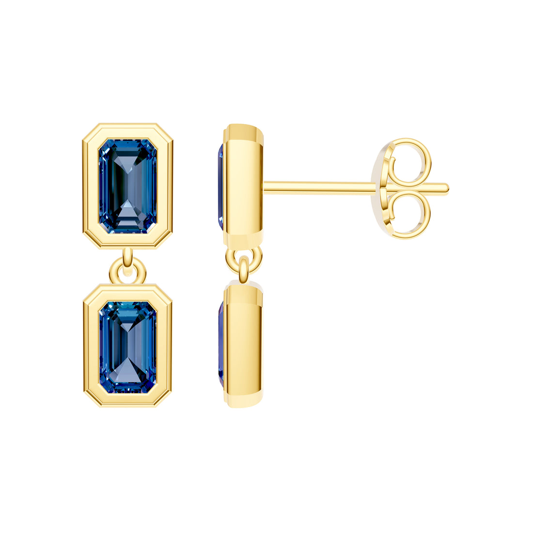 Double Emerald London Blue Dangle Earrings