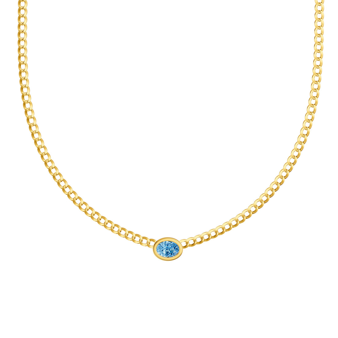 Oval Sky Blue Topaz Curb Necklace