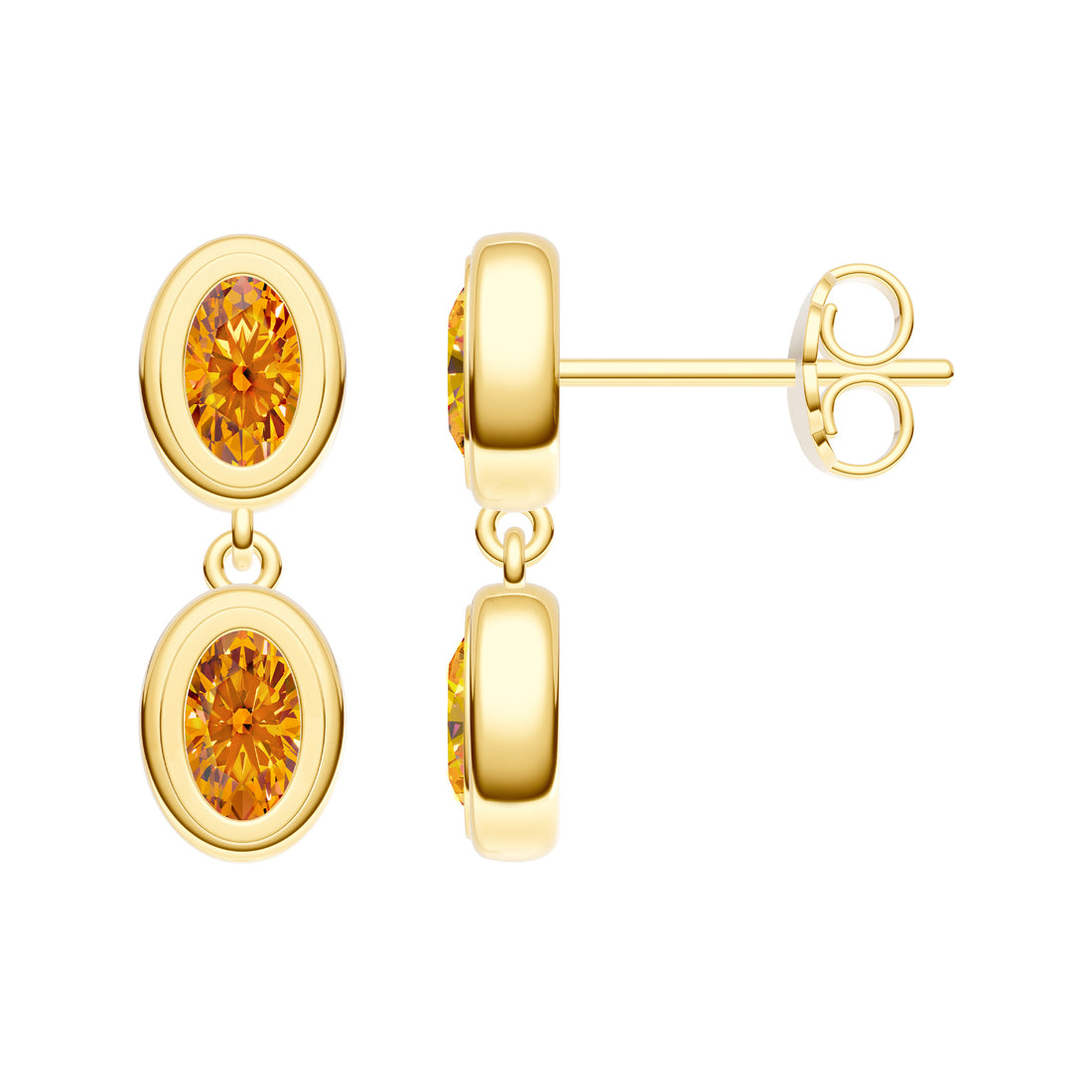 Double Oval Citrine Danlge Earrings