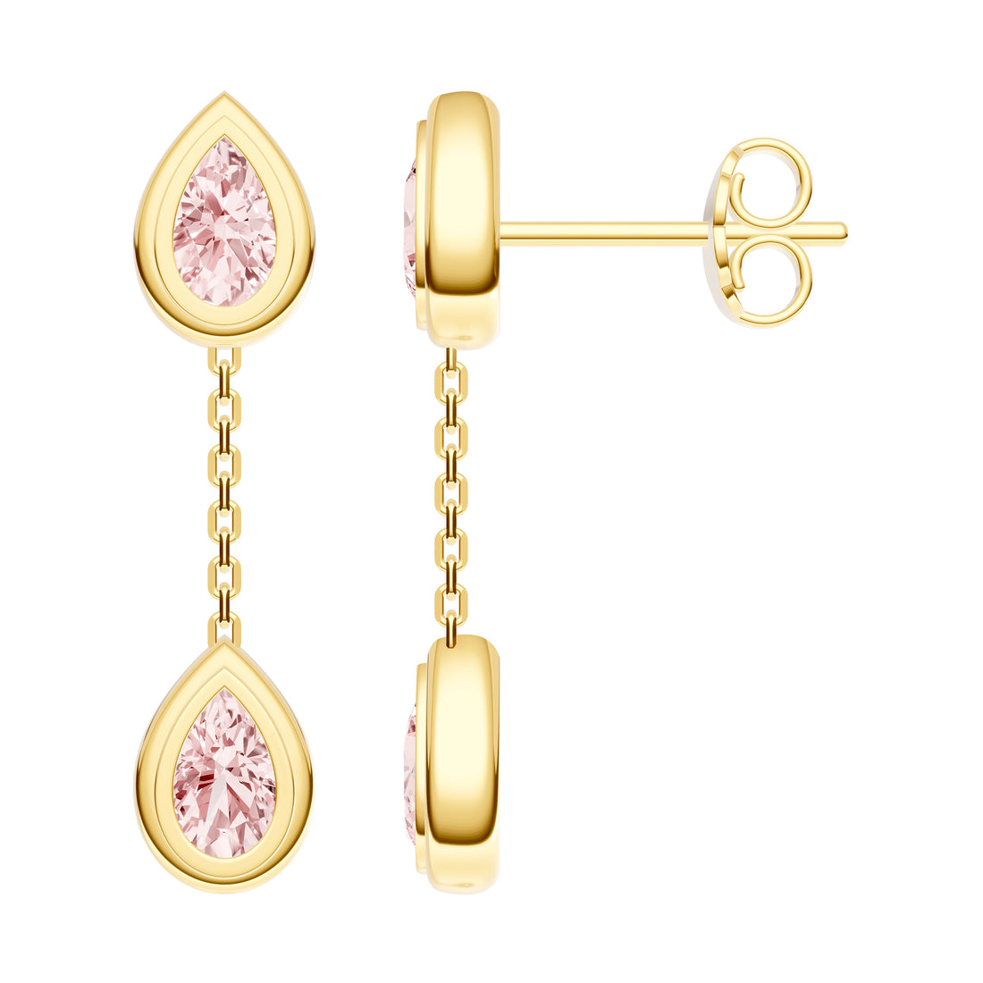 Double Pear Pink Morganite Dangle Earrings