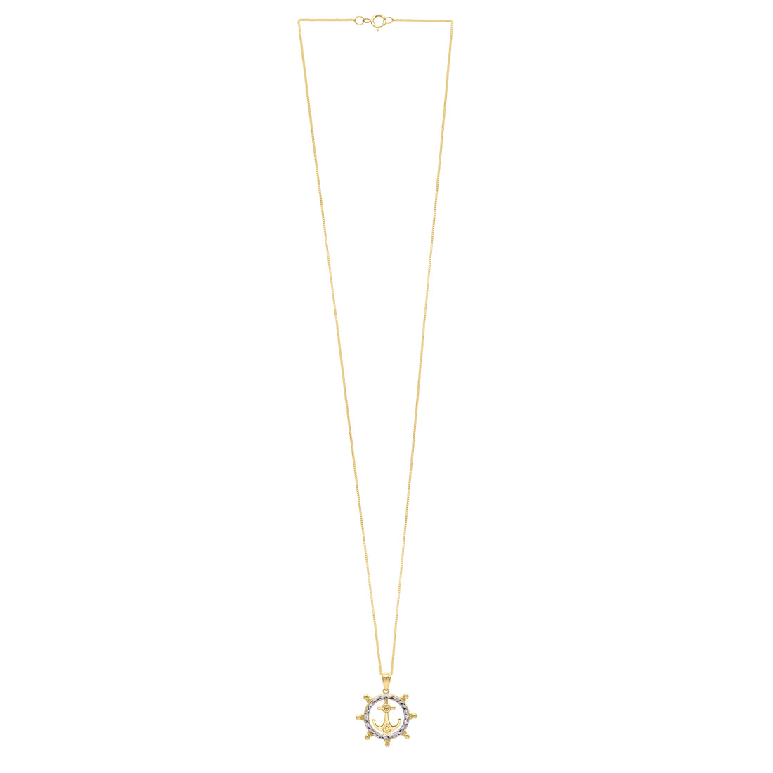 10K Ships Wheel Anchor Necklace