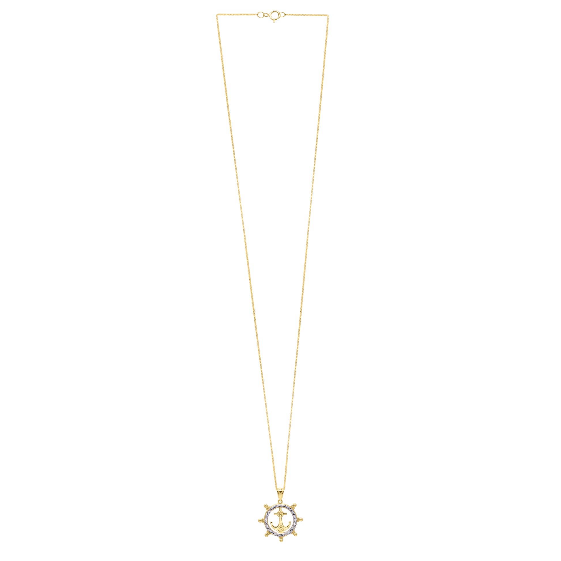 10K Ships Wheel Anchor Necklace